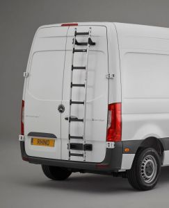 VW Crafter (04/2017 bis ...),  Normales Dach H2, Länge L3, MIT Flügeltüren,  OHNE Heckfenster - RHINO ALU-HECKTÜR LEITER