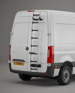 Ford Transit (2000 bis 2014). MIT Flügeltüren. OHNE Heckfenster. Höhe H1 Länge L1/2/3 - RHINO ALU-HECKTÜR LEITER