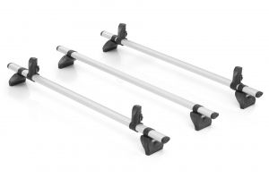 VW Crafter. Höhe H2/H3. Länge L3/L4/L5.  (04/2017 bis ...)  3 Trägerbarren - RHINO Aluminium Schwerlastdachträger inkl. 4 Seitenstützen - Rhino KAMMBAR PRO Grundträger