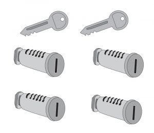 (Schloßnummer 012) 4 x Schlösser 4 x Schlüssel 1 x Masterkey für Thule Dach, Kupplungs- und Fahrradträger mit Schließzylinder