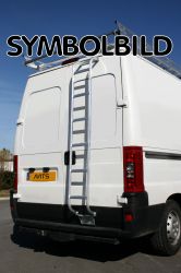 VW Crafter. 04/2017 bis ... . Höhe: H2 (Normales Dach - 2.355mm). Länge: L3. MIT Flügeltüren. MIT und OHNE Heckfenster. OHNE Bohren - MTS Aluminium Hecktürleiter